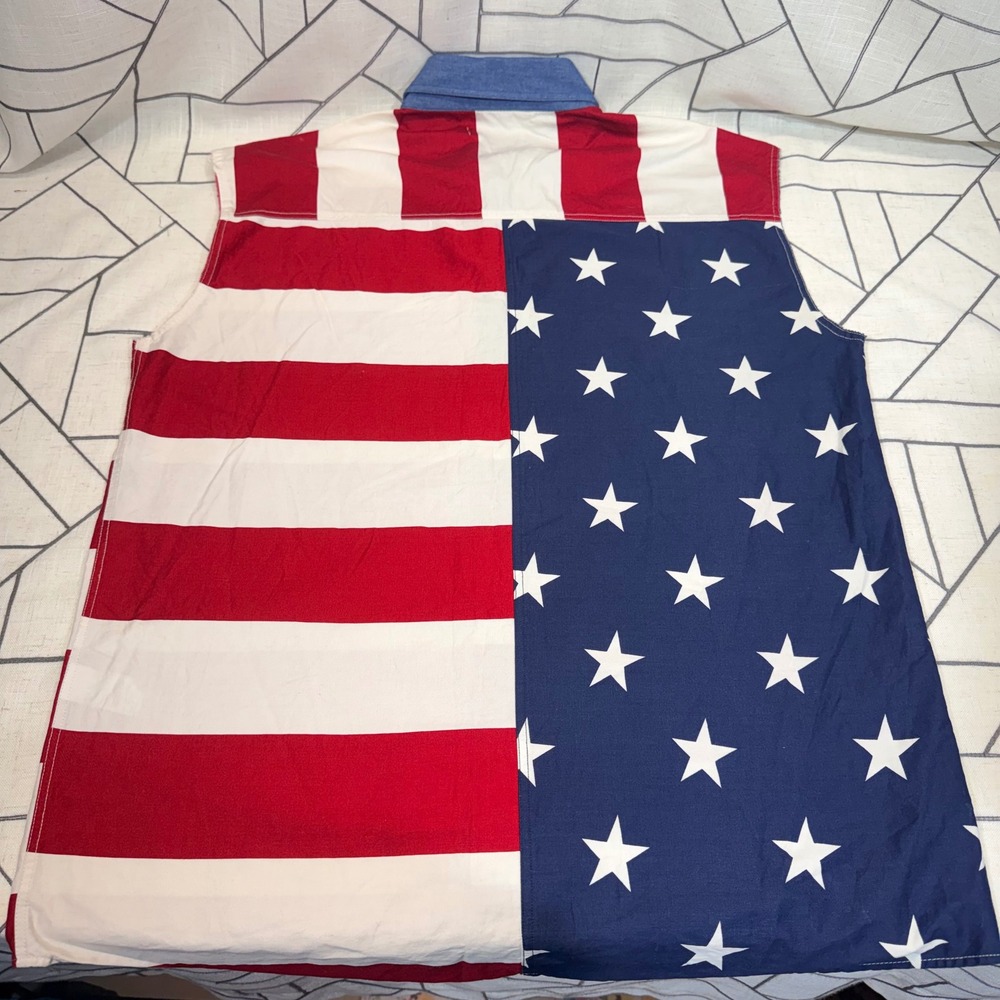 Roper Sleeveless Shirt Large Red White Blue American Flag Patriotic Button Up - Picture 6 of 7